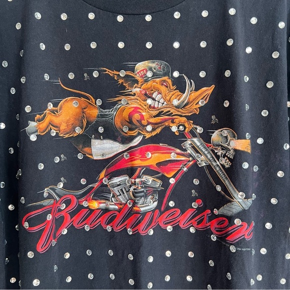 Vintage Furst of a Kind Budweiser T-shirt Rhinestone Covered Bedazzled XL - Picture 2 of 4